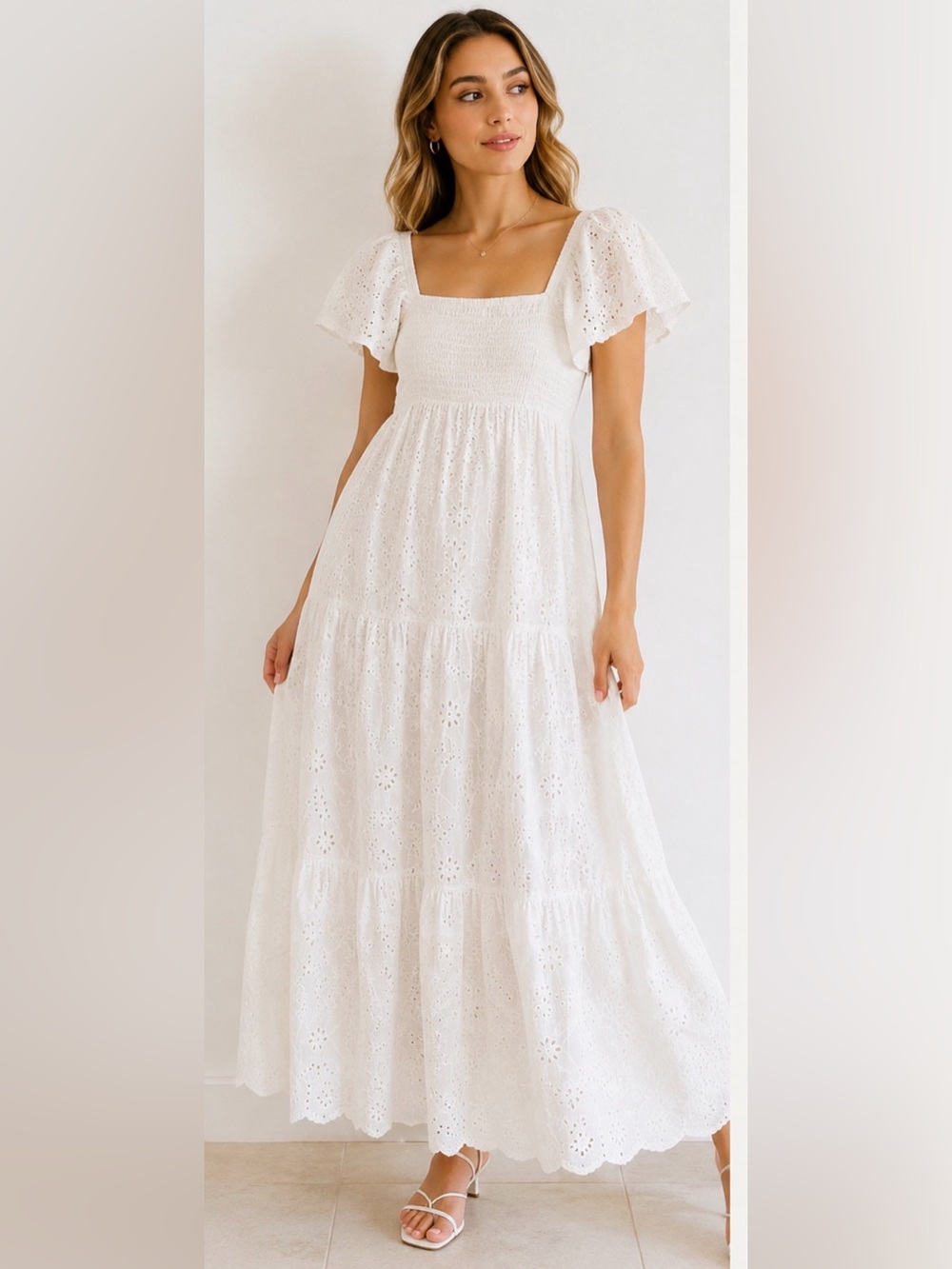 Rebellion White Eyelet Square-Neck Maxi Dress